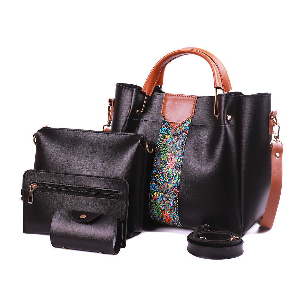 Delicacy 4 Pcs Jet Black Handbag