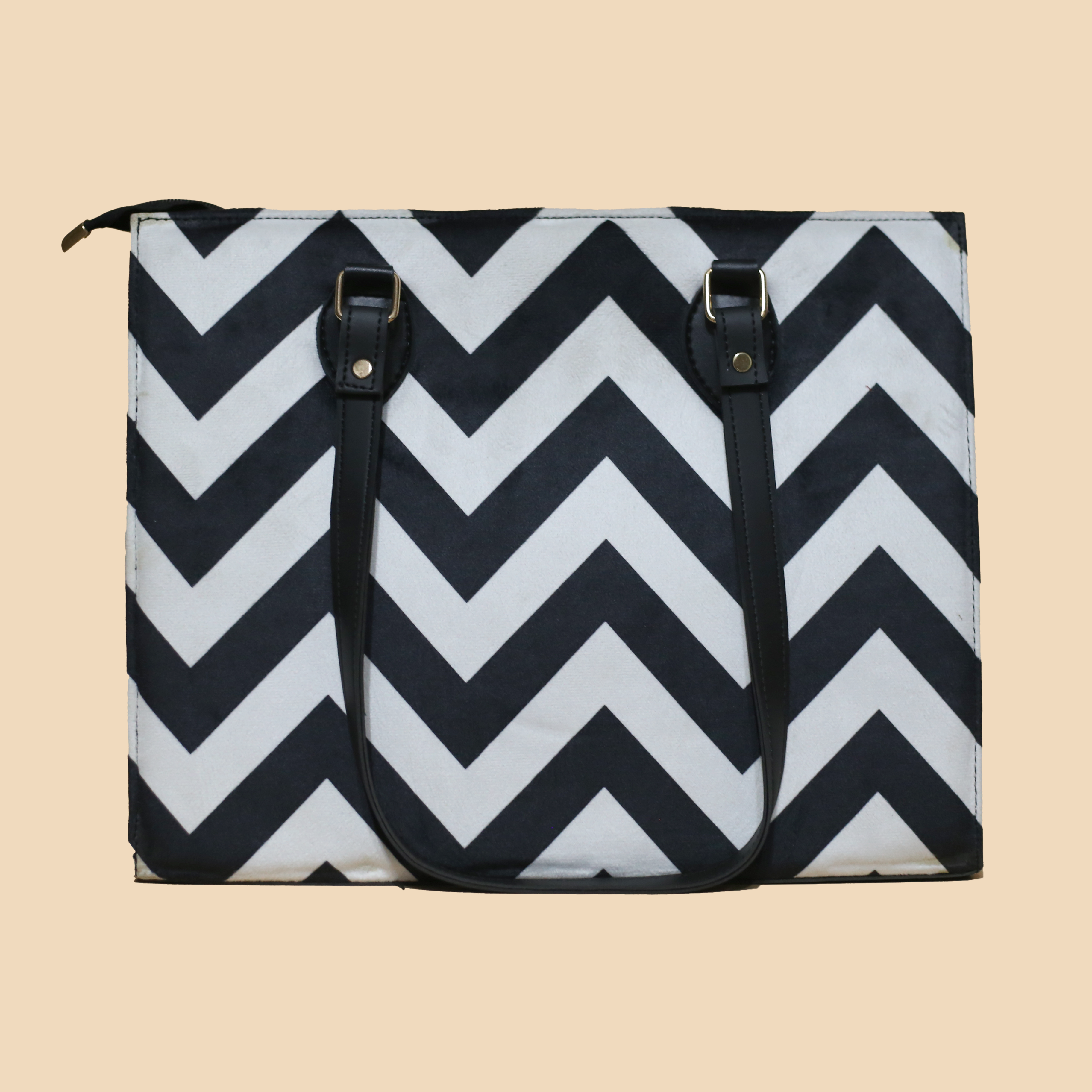 Chevron Black & White Canvas Tote Bag