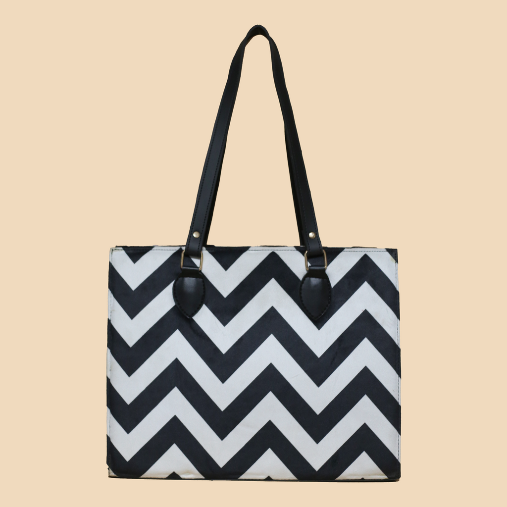 Chevron Black & White Canvas Tote Bag