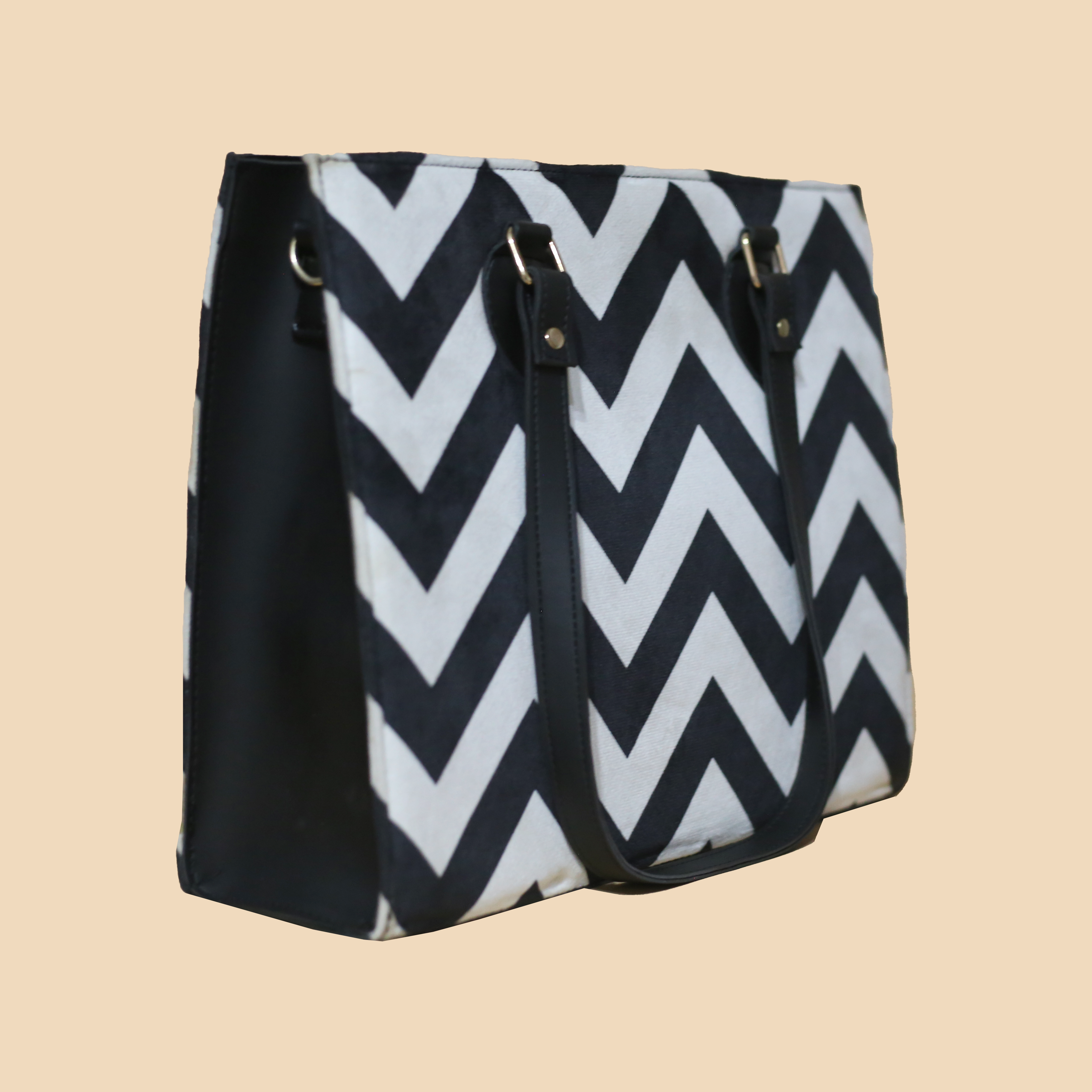 Chevron Black & White Canvas Tote Bag