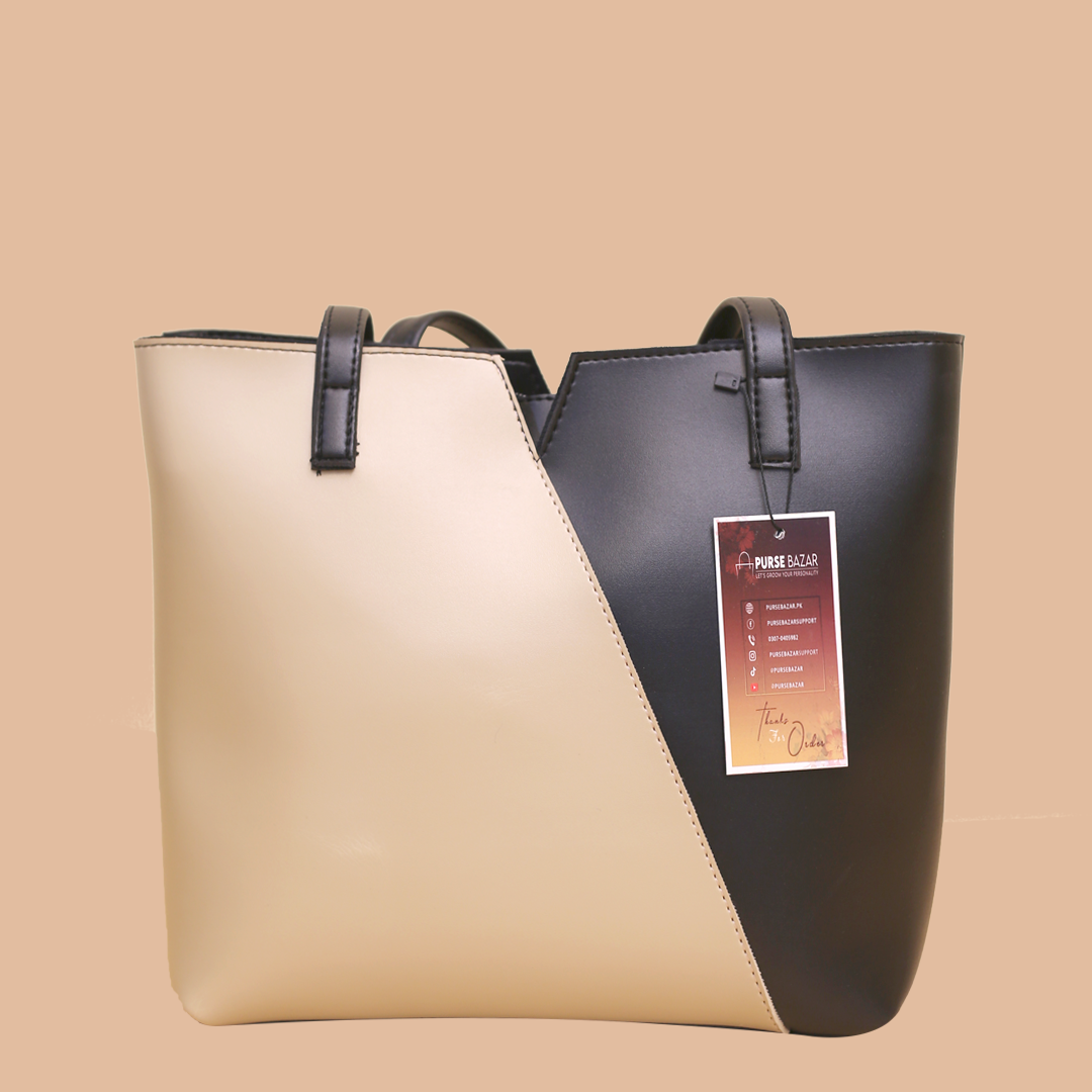 Elegant Beige and Black Tote Bag