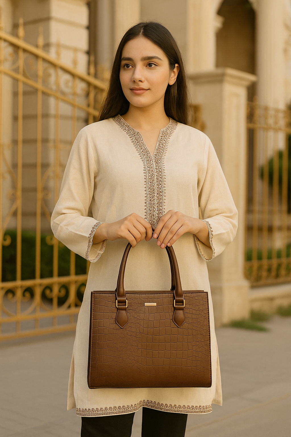Croc Coffee Brown Luxury 2 Pcs Tote Set