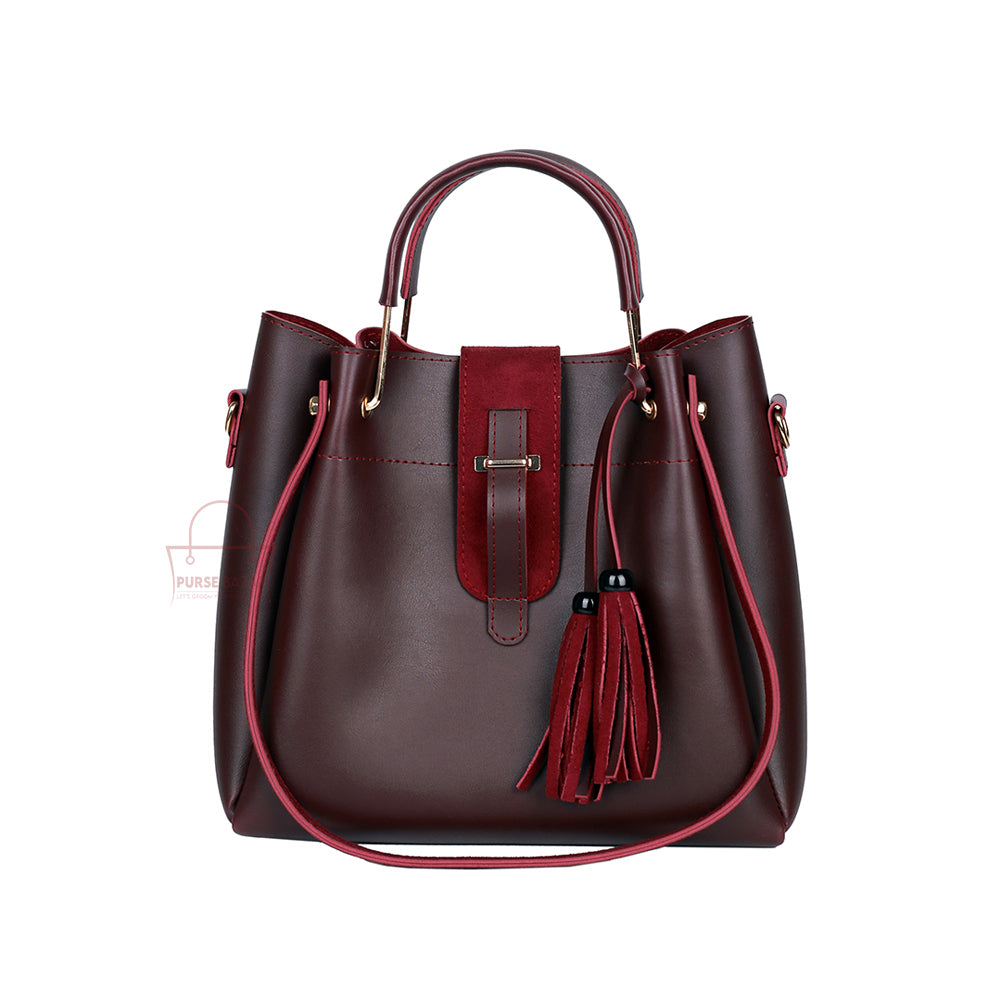 Fancy 3 Pcs Maroon Handbag
