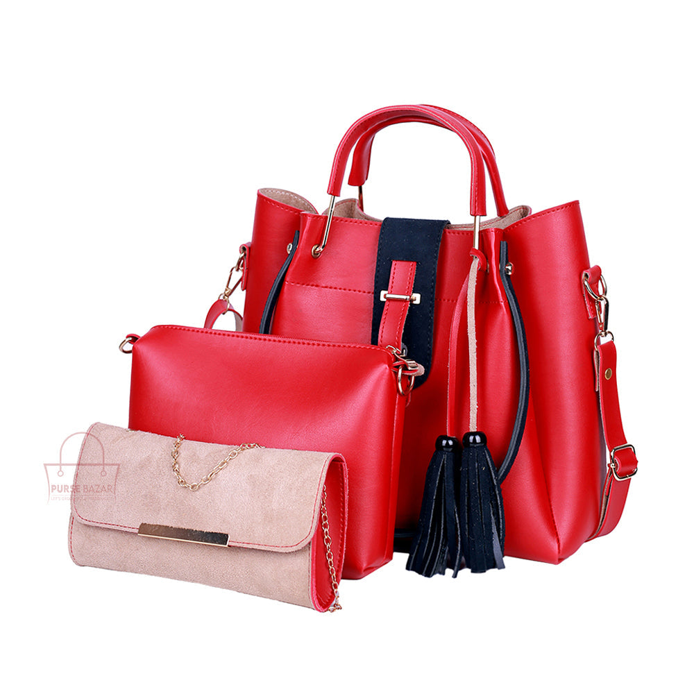 Fancy 3 Pcs Read Handbag