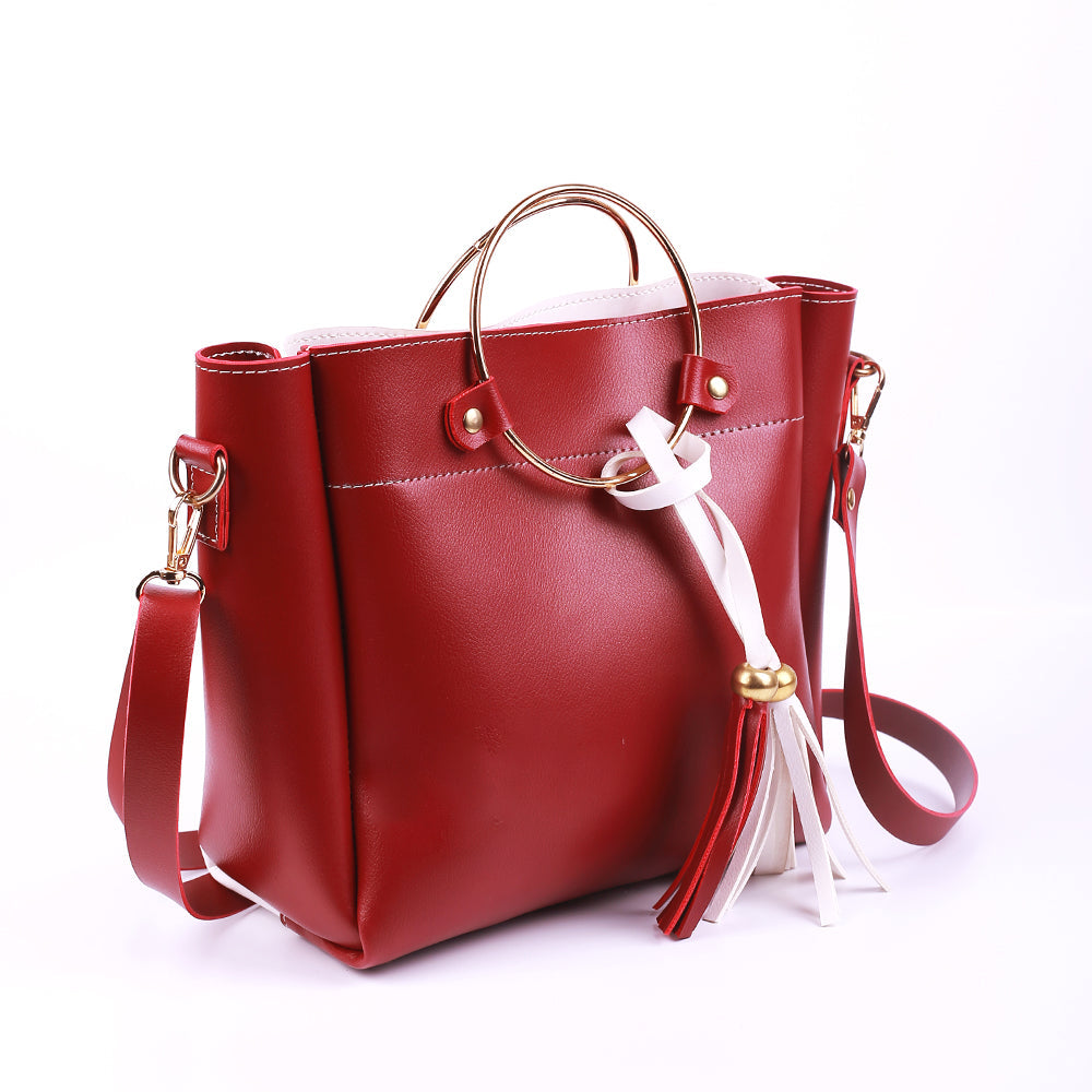 Iconic Maroon and White Handbag