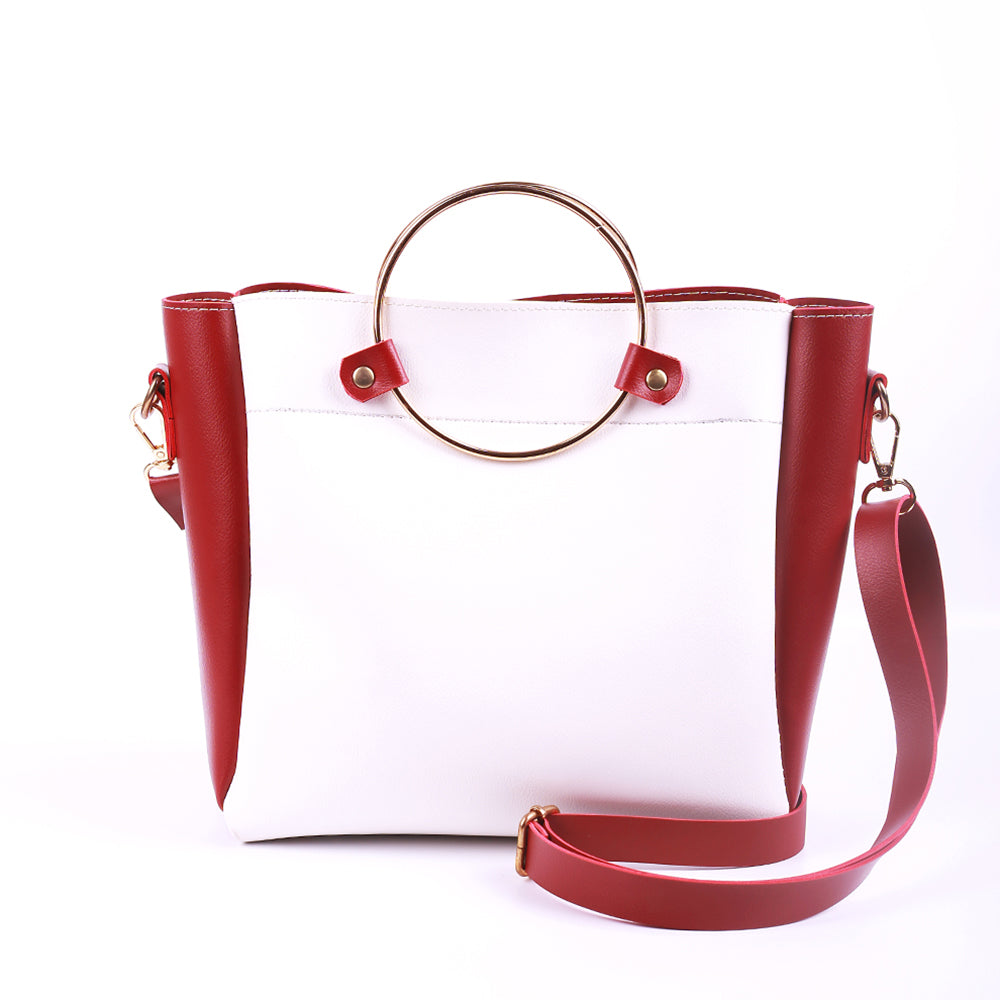 Iconic Maroon and White Handbag