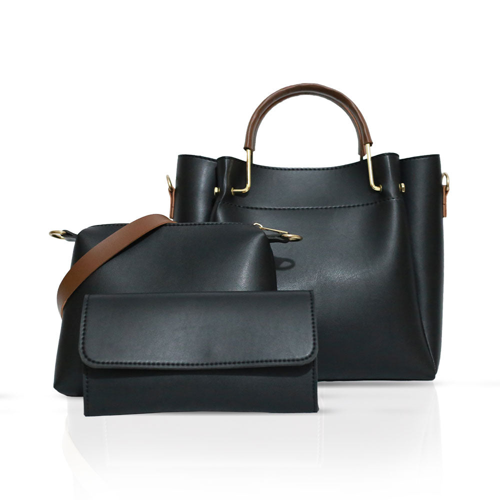 Classic Jet Black 3 Pcs Handbag
