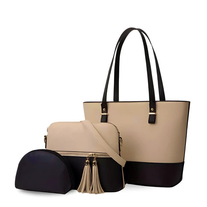Dream Beige and Black 3 Piece Handbag