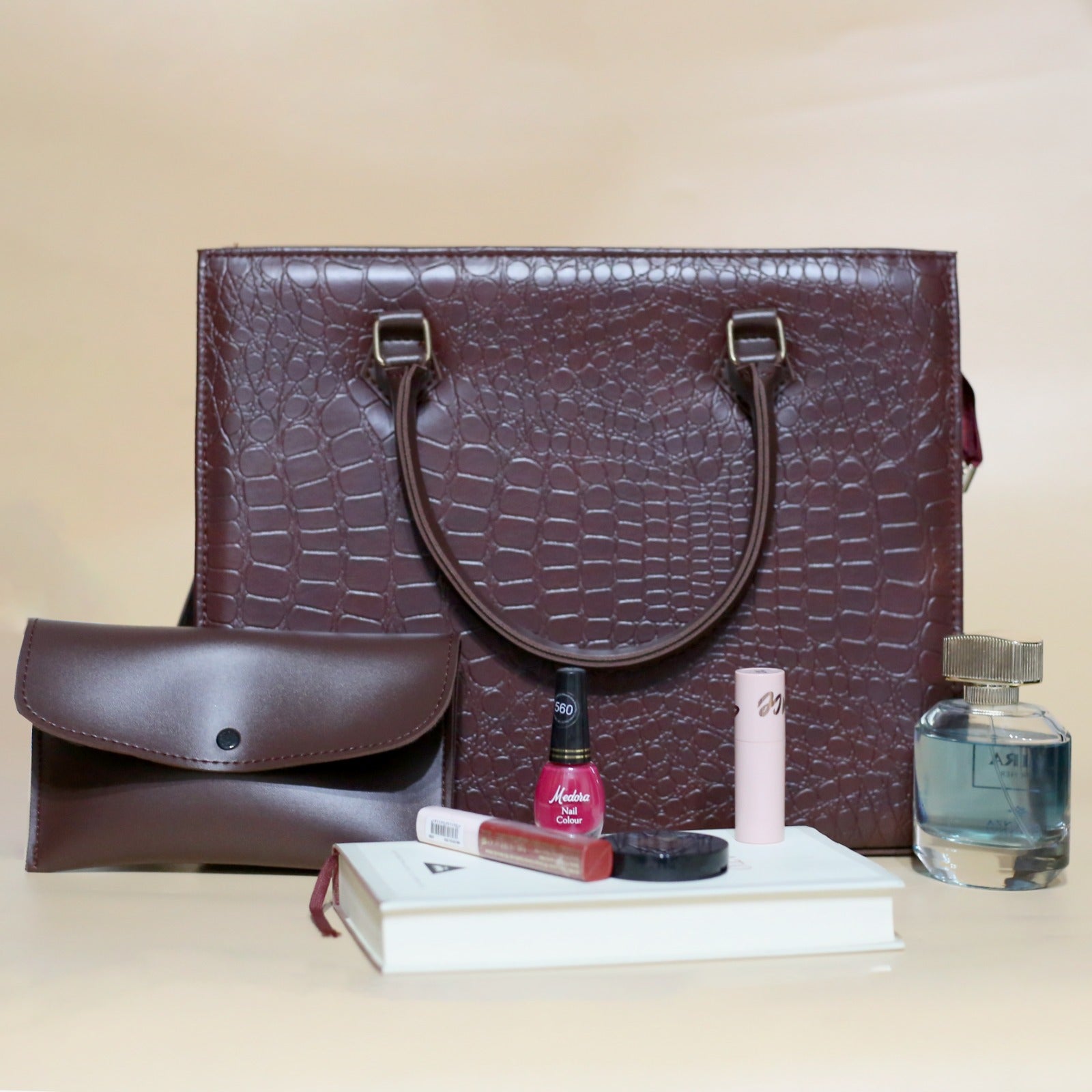 Croc Wine Red Luxe 2 Pcs Tote Set