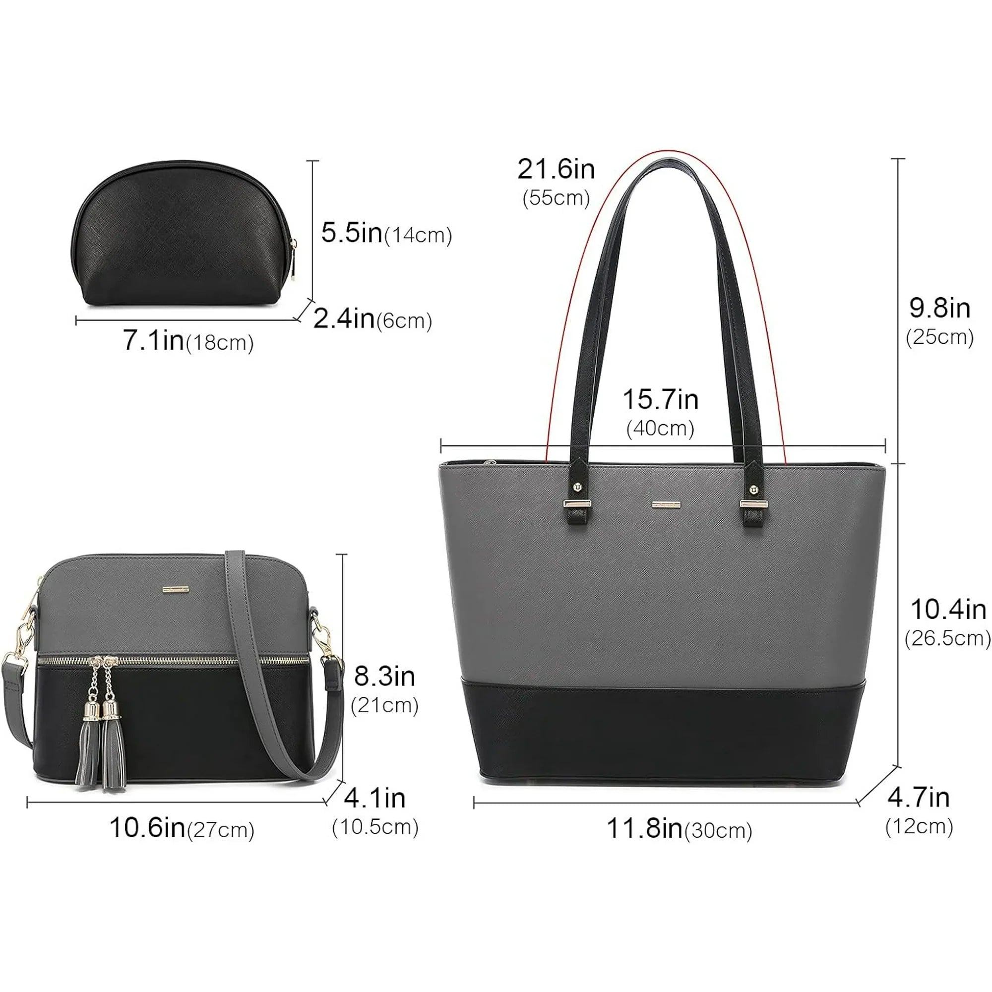 Dream Grey and Black 3 Piece Handbag